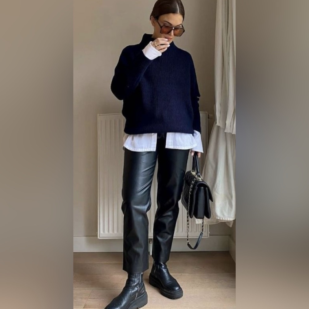 Caslon Black Leather Flare Pants , Size 8